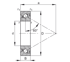 推力角接觸球軸承 BSB035072-2RS-T, 單向，接觸角 a = 60°，限制公差，兩側(cè)唇密封