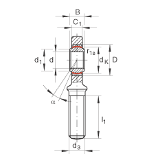 桿端軸承 GAL45-UK-2RS, 根據 DIN ISO 12 240-4 標準，帶左旋外螺紋，免維護，兩側唇密封