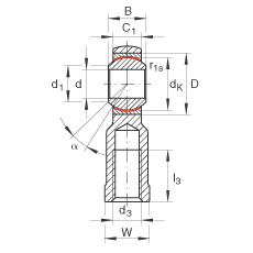 桿端軸承 GIKR20-PW, 根據 DIN ISO 12 240-4 標準，帶右旋內螺紋，需維護