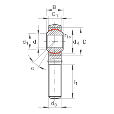 桿端軸承 GAKR10-PW, 根據 DIN ISO 12 240-4 標準，帶右旋外螺紋，需維護