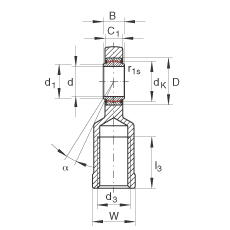 桿端軸承 GIR17-UK, 根據(jù) DIN ISO 12 240-4 標準，帶右旋內(nèi)螺紋，免維護