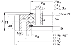 四點接觸球軸承 VSA250755-N, 標準系列 25， 外部的齒輪齒，兩側唇密封