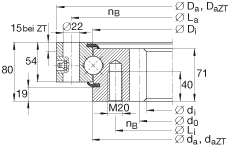 四點接觸球軸承 VSI250755-N, 標準系列 25， 內部的齒輪齒，兩側唇密封