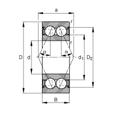 角接觸球軸承 3807-B-2Z-TVH, 雙列，雙側(cè)間隙密封，接觸角 α = 25°