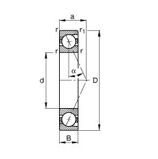 主軸軸承 B71910-E-T-P4S, 調節，成對或單元安裝，接觸角 α = 25°，限制公差