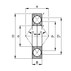 四點接觸球軸承 QJ313-MPA, 根據 DIN 628-4 標準的主要尺寸, 可分離, 剖分內圈