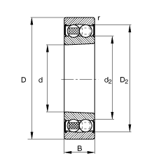 自調(diào)心球軸承 2209-K-2RS-TVH-C3, 根據(jù) DIN 630 標準的主要尺寸, 錐孔，錐度 1:12，兩側唇密封