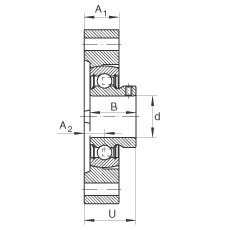 軸承座單元 FLCTEY40, 帶兩個(gè)螺栓孔的法蘭的軸承座單元，鑄鐵， 內(nèi)圈帶平頭螺釘， P 型密封，無(wú)再潤(rùn)滑結(jié)構(gòu)