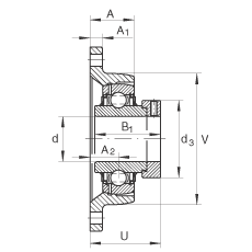 軸承座單元 LCJT35-N, 帶兩個螺栓孔的法蘭的軸承座單元，鑄鐵， 偏心鎖圈， L型密封，適合溫度從 -40°C 到 +180°C