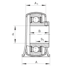 直立式軸承座單元 PBY12, 鋼板軸承座，內(nèi)圈帶平頭螺釘?shù)耐馇蛎媲蜉S承，P 型密封