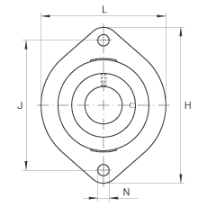 軸承座單元 FLCTE40, 帶兩個螺栓孔的法蘭的軸承座單元，鑄鐵， 偏心鎖圈， P 型密封，無再潤滑結構