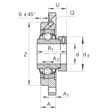 軸承座單元 RME25-N, 帶四個螺栓孔的法蘭的軸承座單元，定心凸出物，鑄鐵，偏心鎖圈，R 型密封