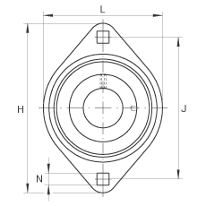 軸承座單元 RAT12, 帶兩個螺栓孔的法蘭的軸承座單元，沖壓鋼板，偏心鎖圈，P型密封