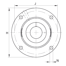 軸承座單元 RMEO80, 帶四個(gè)螺栓孔的法蘭的軸承座單元，鑄鐵，定心凸出物，偏心鎖圈，系列 63，R密封