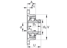 軸承座單元 RCJT2-3/16, 對角法蘭軸承座單元，鑄鐵，根據 ABMA 15 - 1991, ABMA 14 - 1991, ISO3228 帶有偏心緊定環，R型密封，英制