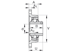 軸承座單元 RCJTY1-1/4-206, 對角法蘭軸承座單元，鑄鐵，根據 ABMA 15 - 1991, ABMA 14 - 1991, ISO3228 內圈帶有平頭螺栓，R型密封，英制