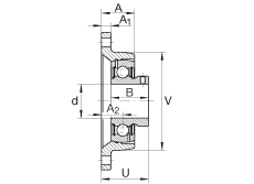 軸承座單元 PCJTY1-1/4, 對(duì)角法蘭軸承座單元，鑄鐵，根據(jù) ABMA 15 - 1991, ABMA 14 - 1991, ISO3228 內(nèi)圈帶有平頭螺栓，P型密封，英制